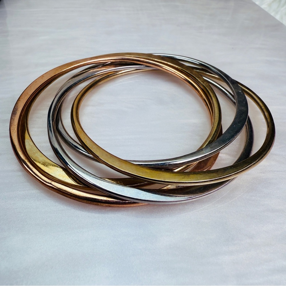 Vintage Multi-Tone Stackable Bangle Set - image 3